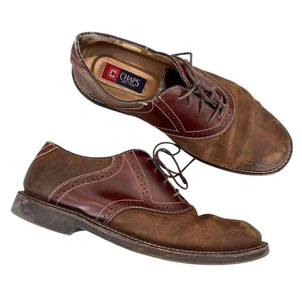 Vintage Chaps Ralph Lauren brown leather oxfords burgundy accents Size 12M
